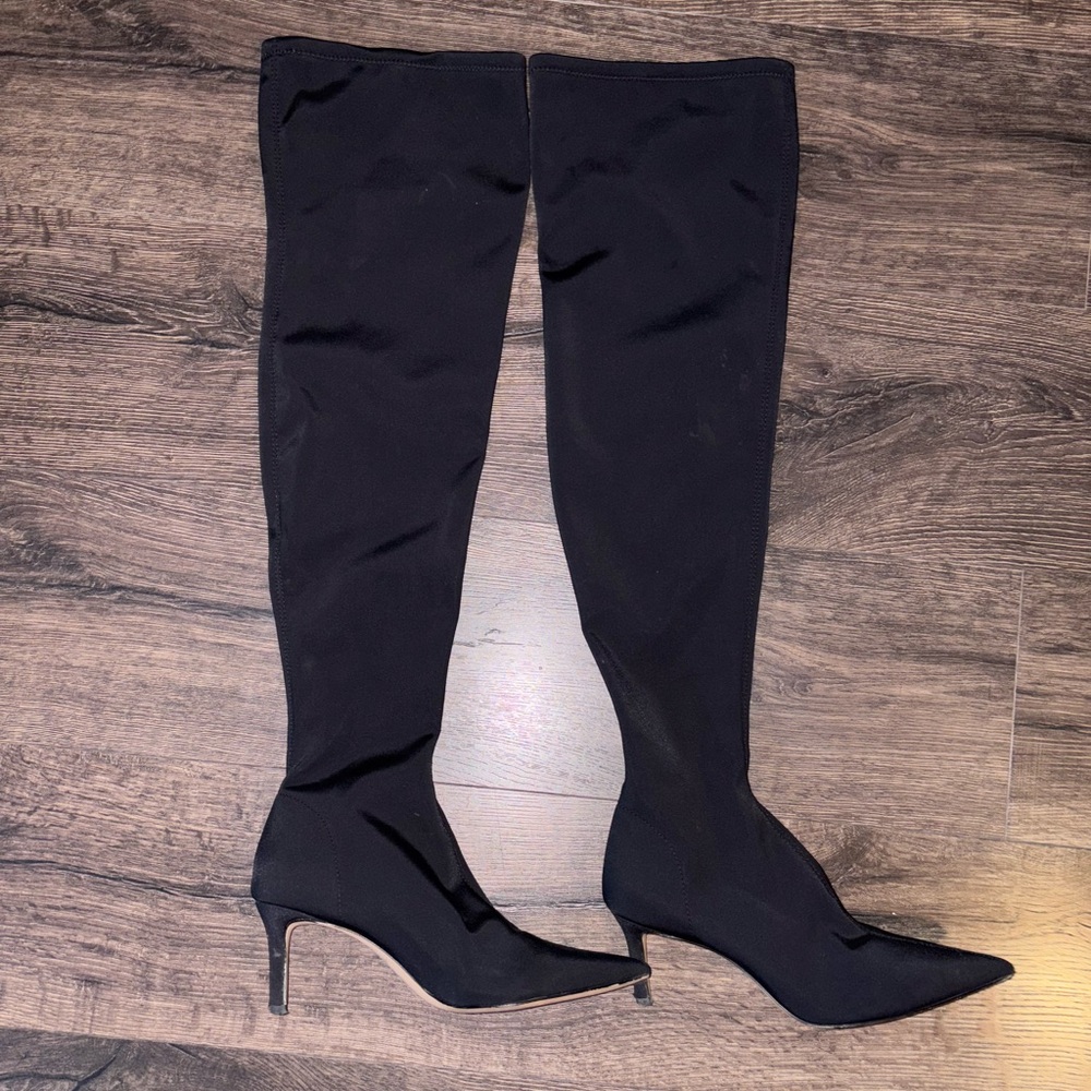 Elegant Black Women's Thigh High Stretch Boots - Like New